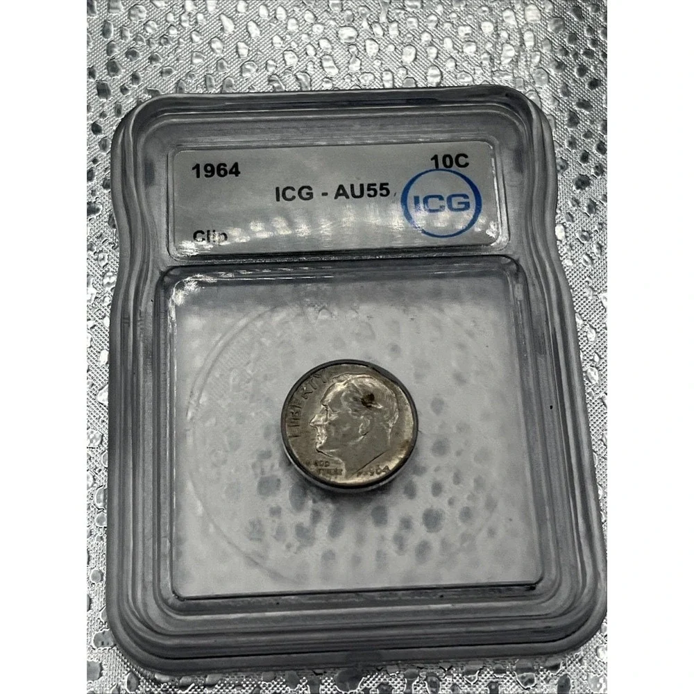 1964 Roosevelt Silver Dime - ICG AU55 - MAJOR CLIPPED PLANCHET MINT ERROR